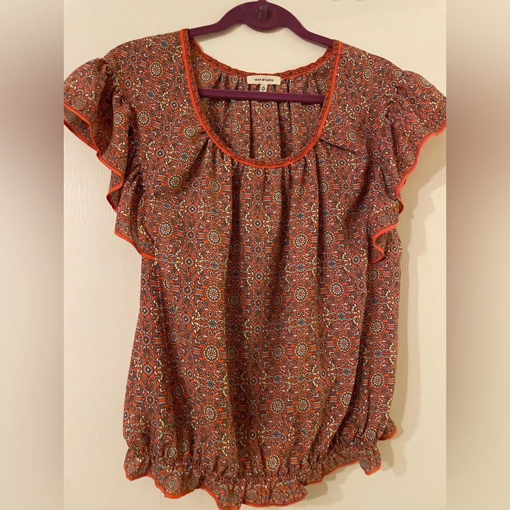 Max Studio Bubble Hem Salmon/Orange Blouse Sz XL